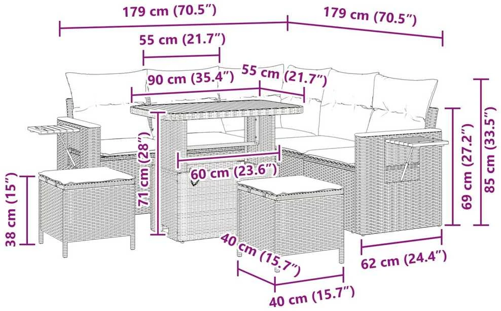 Sodo Sofų Rinkinys 8 vnt. 8-Vietų skaičius Juoda