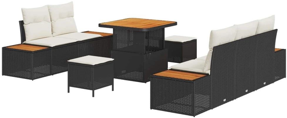 Sodo Sofų Rinkinys 8 pcs 7-Seater Juoda ir kreminė