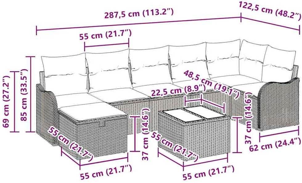 Sodo Sofų Rinkinys 8 vnt. Poli ratanas