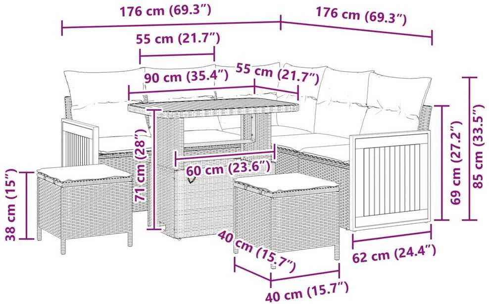 Sodo Sofų Rinkinys 8 vnt. 7-Vietų skaičius Juoda