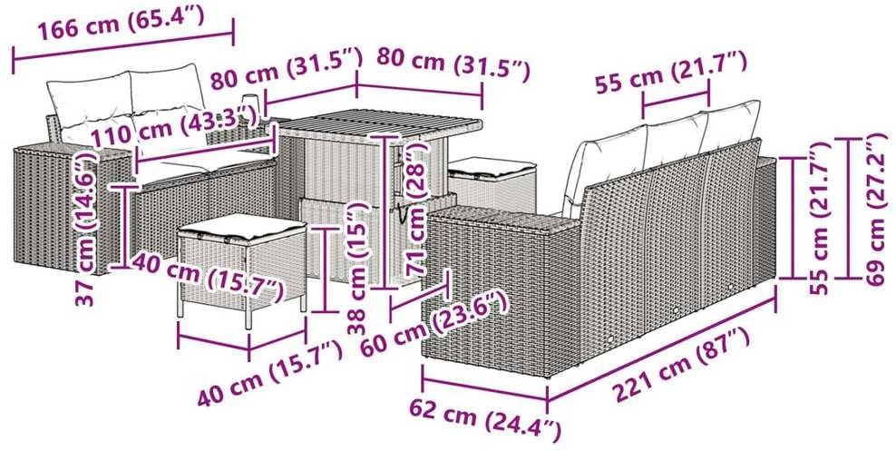 Sofa Sodo Sofų Rinkinys 8 vnt. 8-Vietų skaičius Juoda Poli ratanas