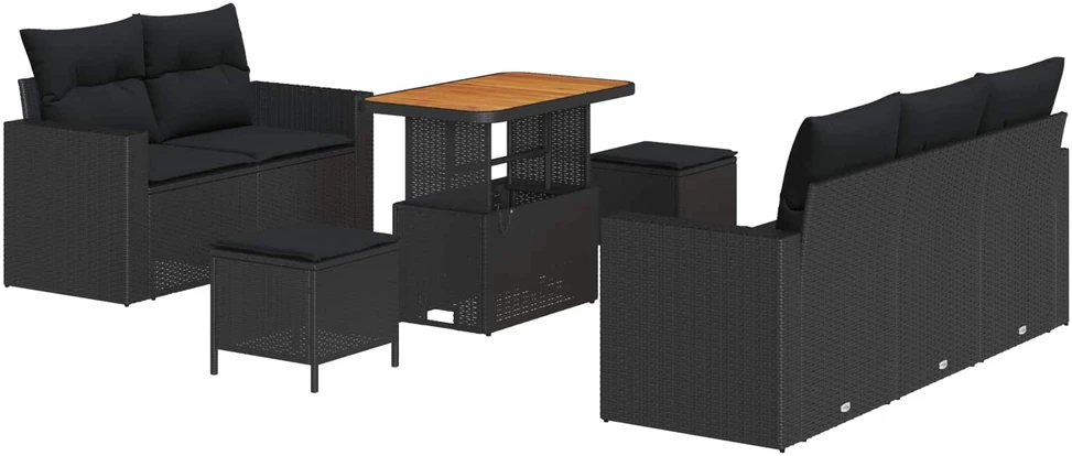 Sodo Sofų Rinkinys su pagalve 8 pcs Juoda poliratanas
