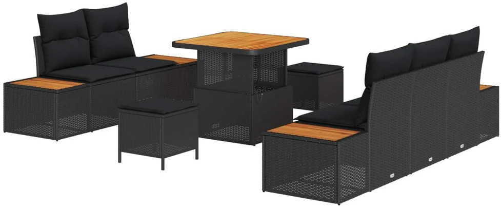 Sodo Sofų Rinkinys 8 pcs 7-Seater Juoda