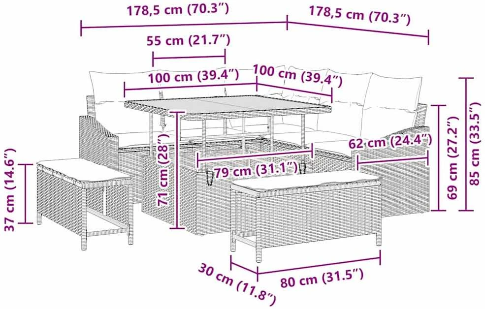 Sodo Sofų Rinkinys 8 vnt. Juoda poliratanas