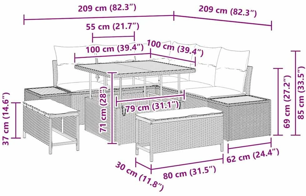 Sodo Sofų Rinkinys 8 vnt. 7-Vietų skaičius Juoda Poli ratanas