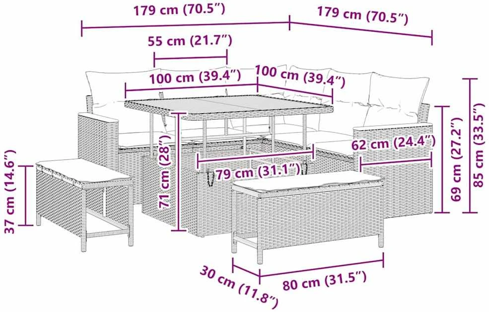 Sodo Sofų Rinkinys 8 vnt. 5-Vietų skaičius Pilka Poli ratanas