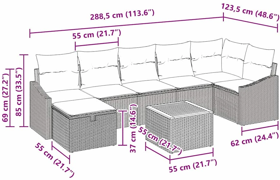 Sodo Sofų Rinkinys 8 vnt. Pilka Poli ratanas