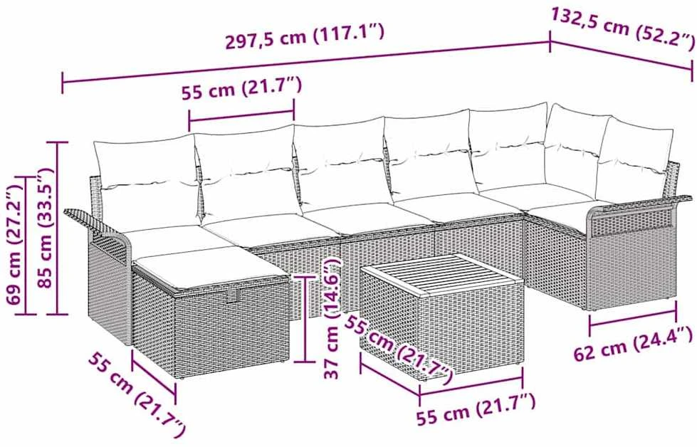 Sodo Sofų Rinkinys 8 vnt. Pilka Poli ratanas