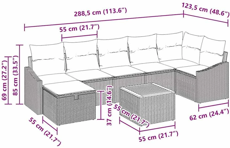 Lauko baldų komplektas Sodo Sofų Rinkinys 8 vnt. Smėlio Poli ratanas