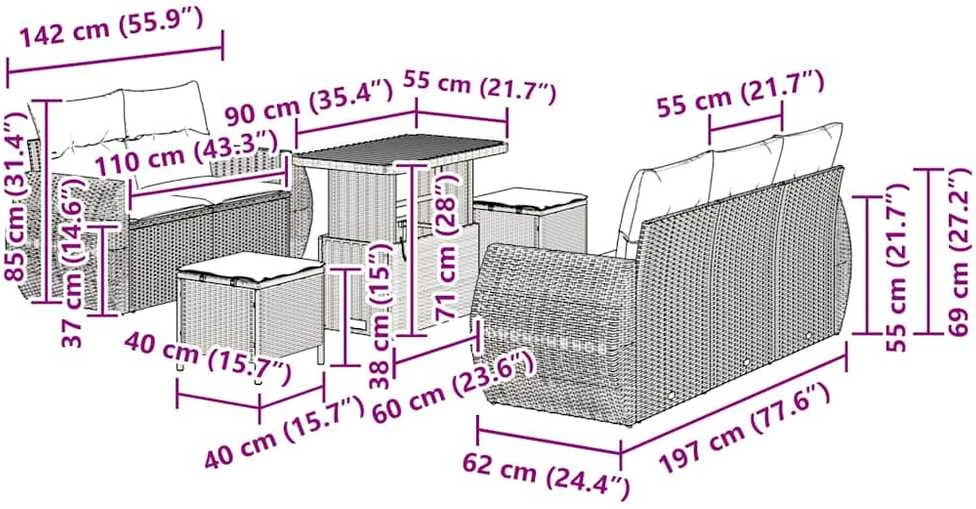 Sodo Sofų Rinkinys 8 vnt. 5-Vietų skaičius Bežinė ir kreminė