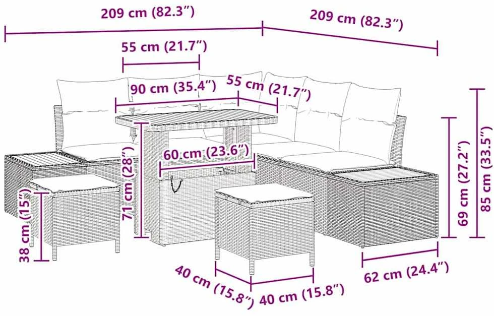 Sodo Sofų Rinkinys 8 vnt. 7-Vietų skaičius Smėlio Poli ratanas
