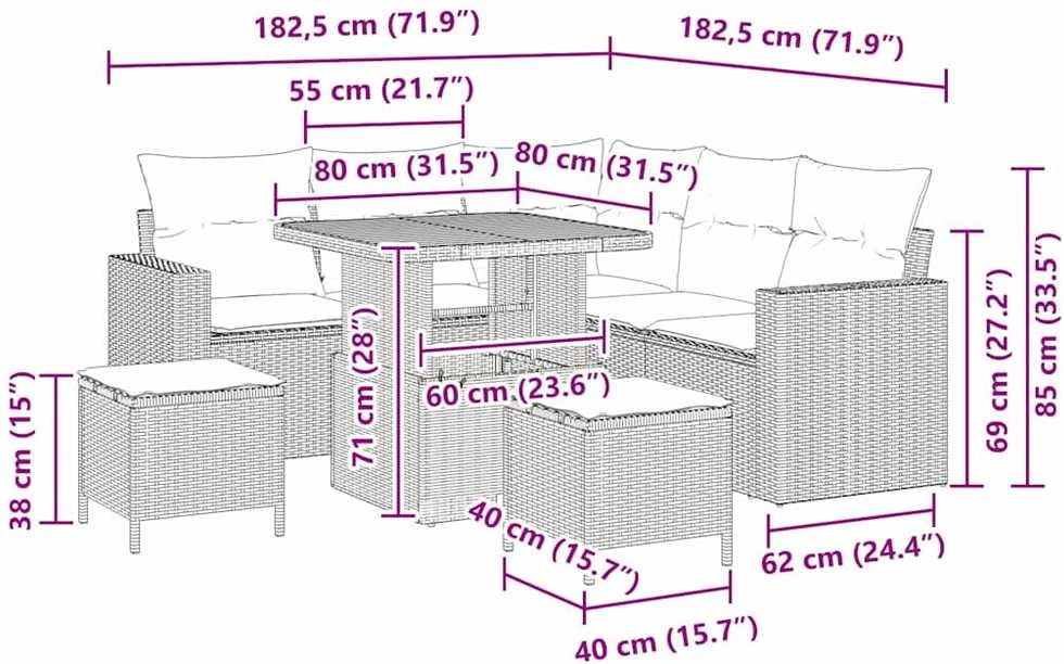 Sodo Sofų Rinkinys 9 vnt. 6-Vietų skaičius Bežinė ir kreminė