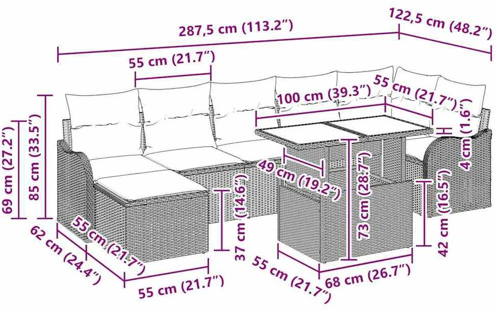 Sodo Sofų Rinkinys 8 vnt. Šviesiai pilka