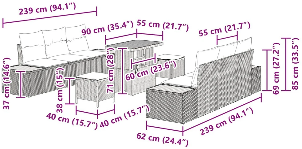 Sodo Sofų Rinkinys 9 vnt. 8-Vietų skaičius