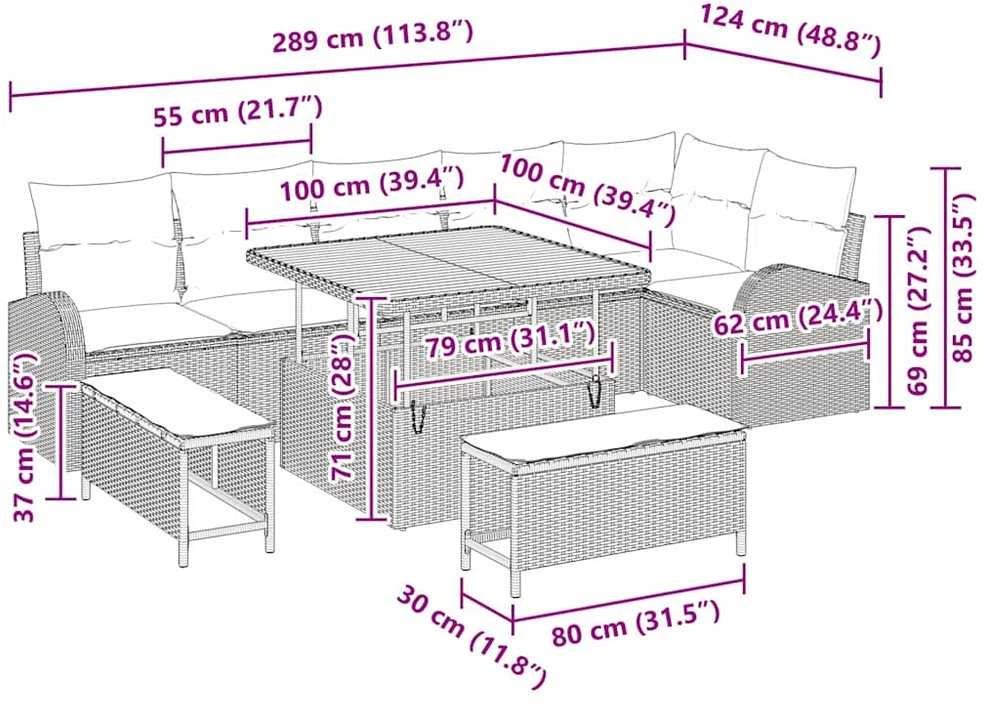 Sodo Sofų Rinkinys 9 vnt. 8-Vietų skaičius