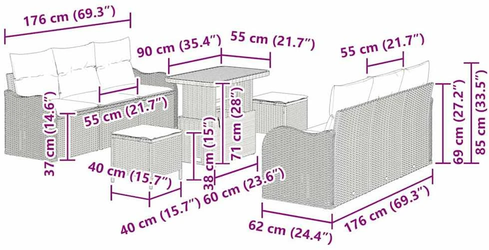 Sodo Sofų Rinkinys 9 vnt. 8-Vietų skaičius Bežinė ir kreminė