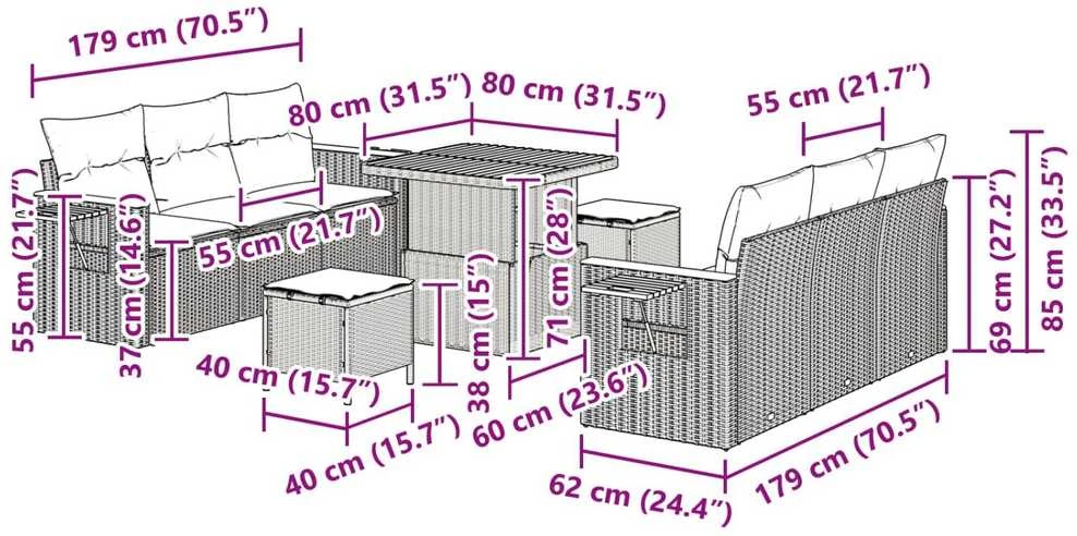 Sodo Sofų Rinkinys 9 vnt. 8-Vietų skaičius Juoda