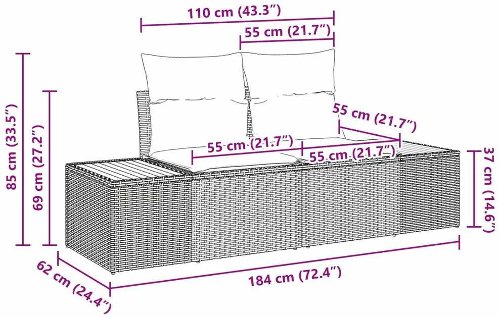 Lauko baldų komplektas Sodo Sofų Rinkinys 9 vnt. Juoda Poli ratanas