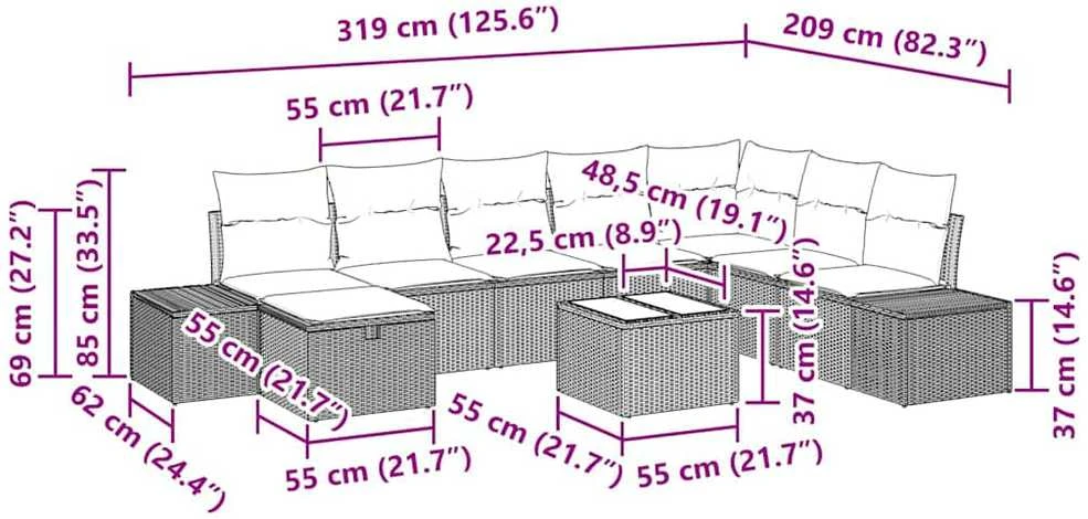 Sofa Sodo Sofų Rinkinys 9 vnt. Juoda poliratanas