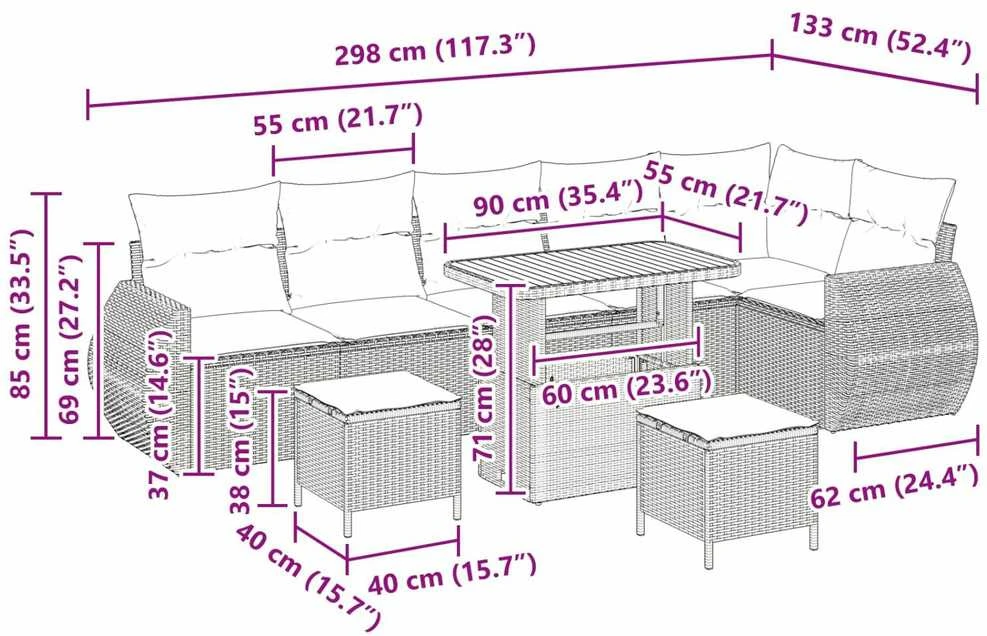 Sodo Sofų Rinkinys 9 vnt. 9-Vietų skaičius Juoda Poli ratanas