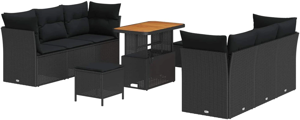 Sodo Sofų Rinkinys su pagalve 9 pcs Juoda poliratanas
