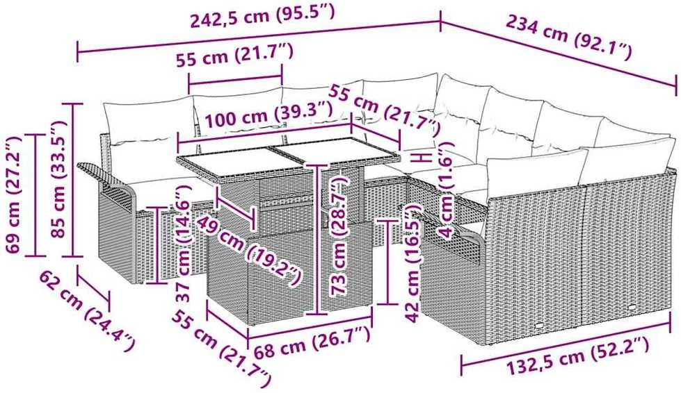 Sodo Sofų Rinkinys 9 vnt. Juoda [Sintetinė]: Poli ratanas