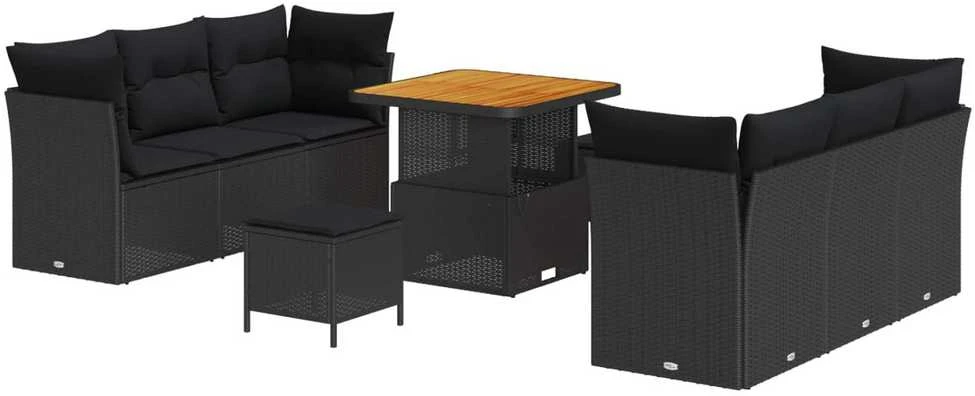 Sodo Sofų Rinkinys su pagalve 9 pcs Juoda poliratanas