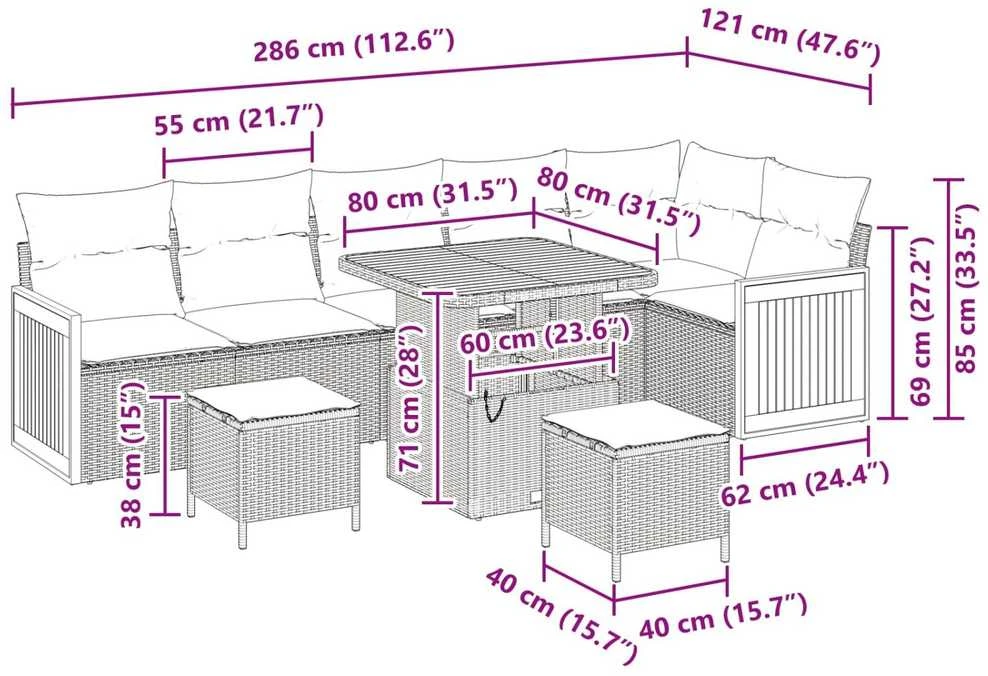 Sodo Sofų Rinkinys 9 vnt. 8-Vietų skaičius Juoda