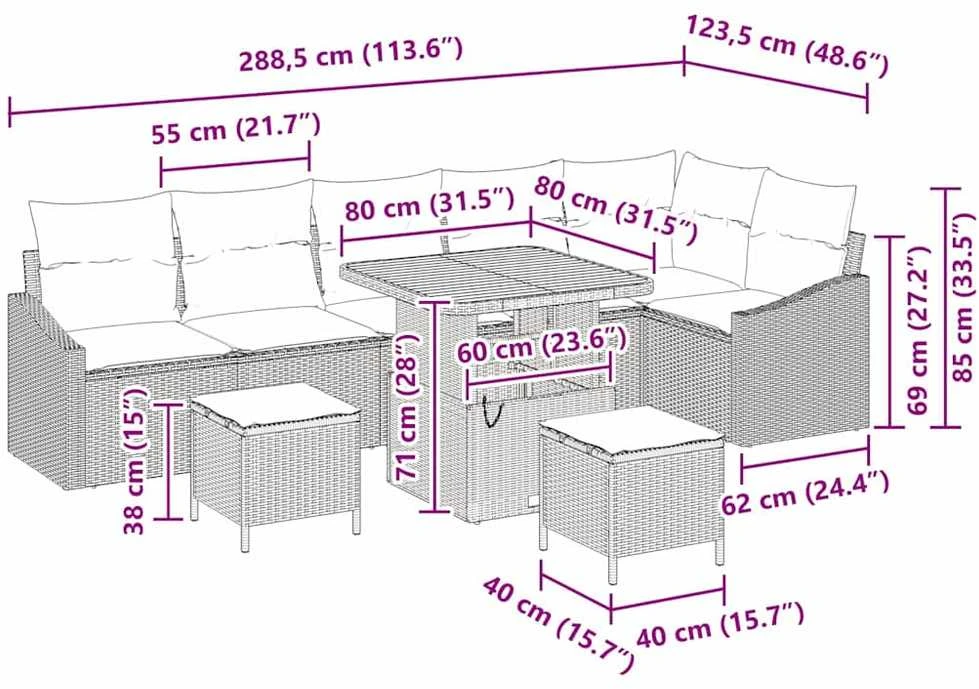 Sodo Sofų Rinkinys 9 vnt. 7-Vietų skaičius Pilka Poli ratanas