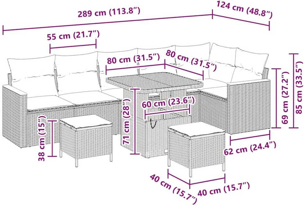 Sodo Sofų Rinkinys 9 vnt. 6-Vietų skaičius Pilka Poli ratanas
