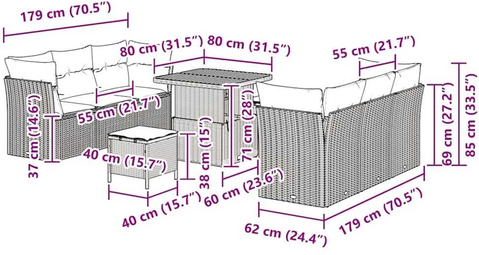 Sodo Sofų Rinkinys 9 pcs Bežinė ir kreminė poliratanas