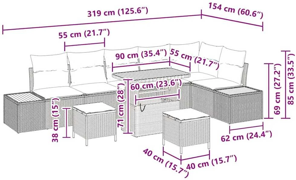 Sodo Sofų Rinkinys 9 vnt. 8-Vietų skaičius Smėlio Poli ratanas