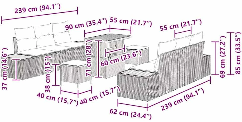 Sodo Sofų Rinkinys 9 vnt. 8-Vietų skaičius Smėlio Poli ratanas
