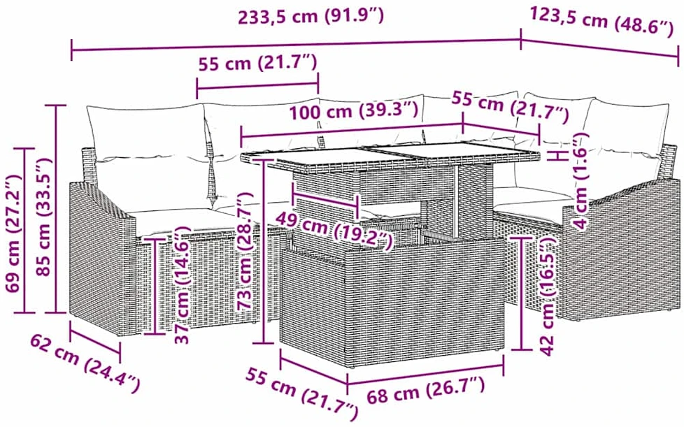 Sodo Sofų Rinkinys 6 vnt. Juoda ir kreminė