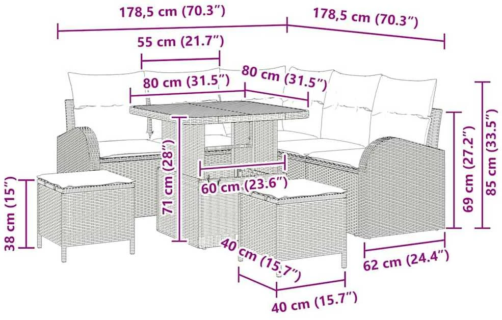 Sodo Sofų Rinkinys 8 vnt. 7-Vietų skaičius Juoda ir kreminė