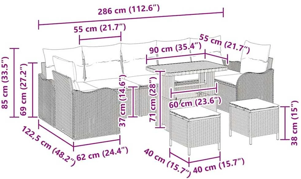 Sodo Sofų Rinkinys 10 vnt. 9-Vietų skaičius Juoda
