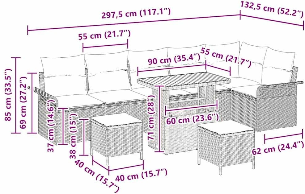 Sodo Sofų Rinkinys 9 vnt. 8-Vietų skaičius Juoda