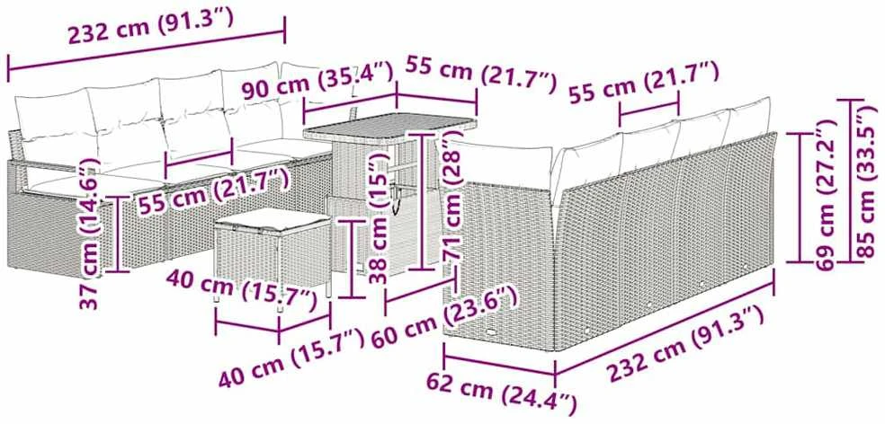 Sodo Sofų Rinkinys su pagalve su saugykla Juoda 90 x 55 x 71 cm