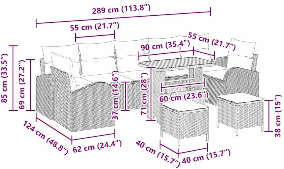 Sodo Sofų Rinkinys 10 vnt. 9-Vietų skaičius Juoda