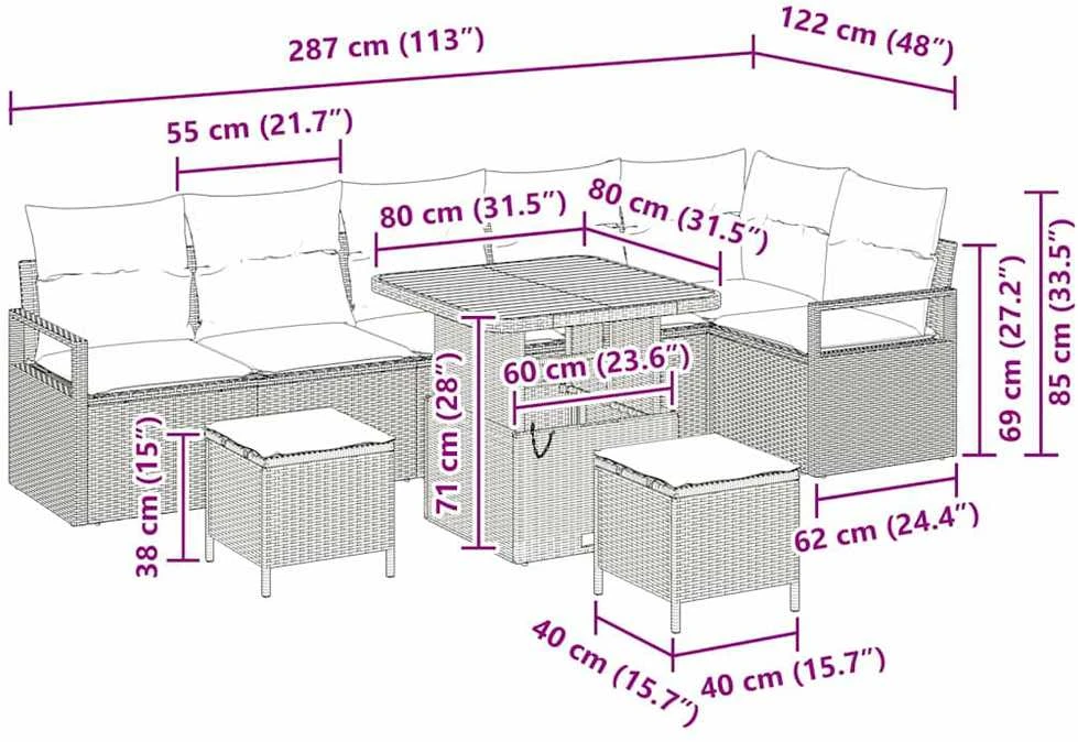 Sodo Sofų Rinkinys 9 vnt. 8-Vietų skaičius Pilka