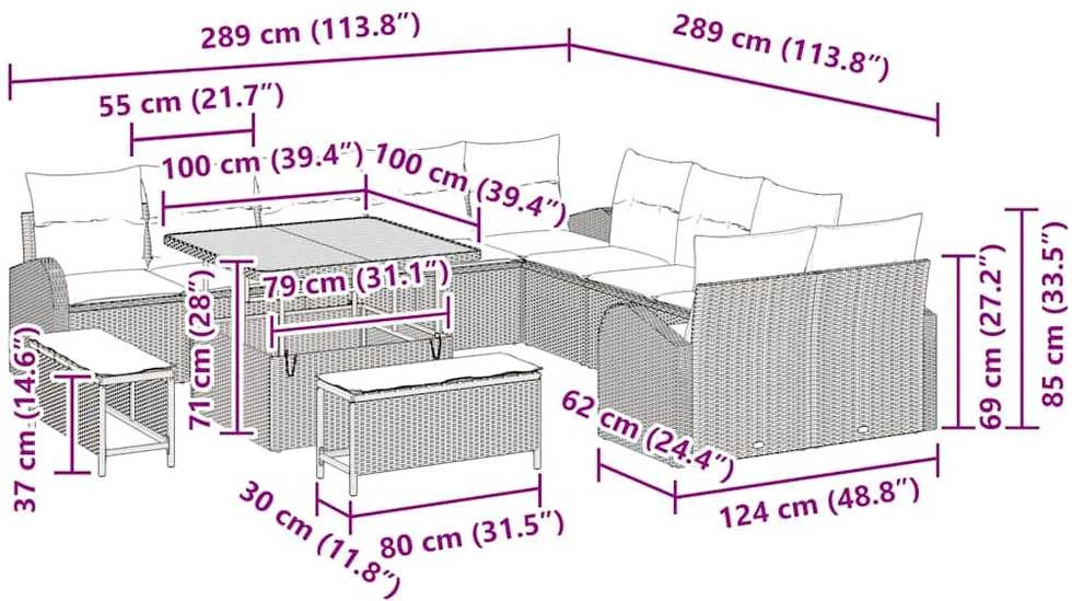 Sodo Sofų Rinkinys 13 vnt. 12-Vietų skaičius Pilka