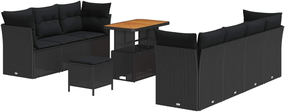 Sodo Sofų Rinkinys su pagalve su saugykla 10 pcs Juoda