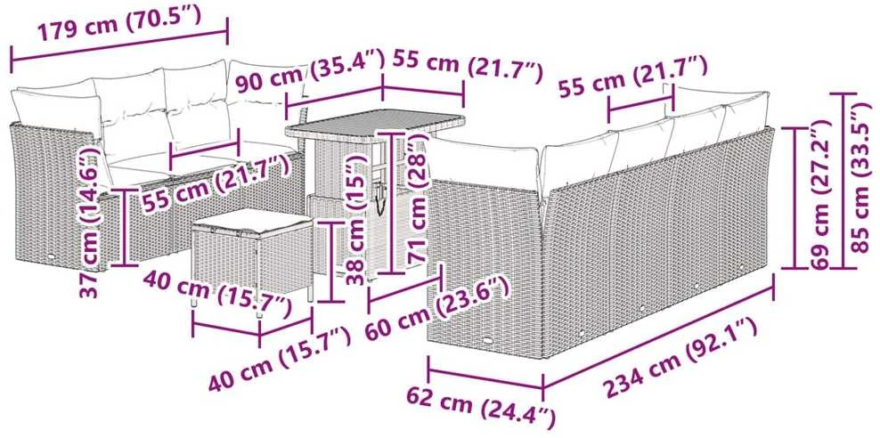 Sodo Sofų Rinkinys su pagalve su saugykla 10 pcs Juoda