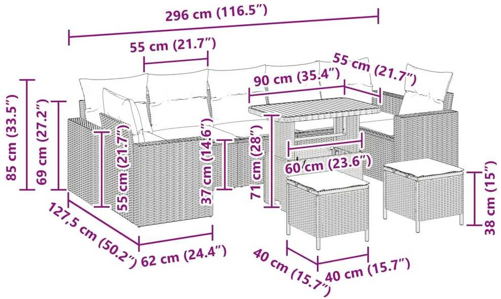 Sodo Sofų Rinkinys su pagalve 13 pcs Juoda poliratanas