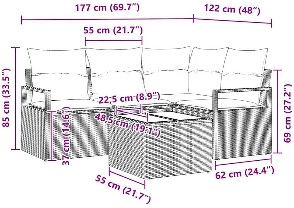 Sofos komplektas 5 vnt. Juoda poliratanas
