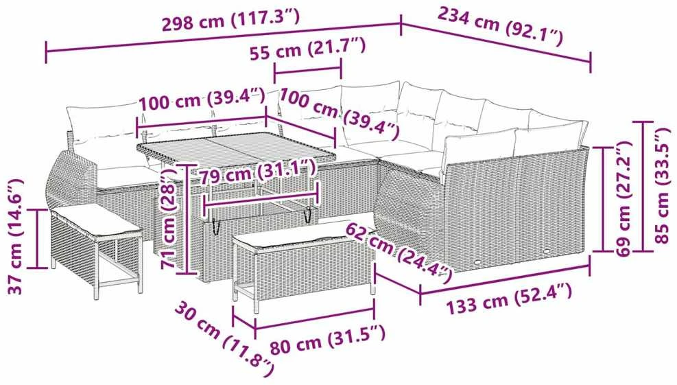 Sodo Sofų Rinkinys 12 vnt. 12-Vietų skaičius Juoda Poli ratanas