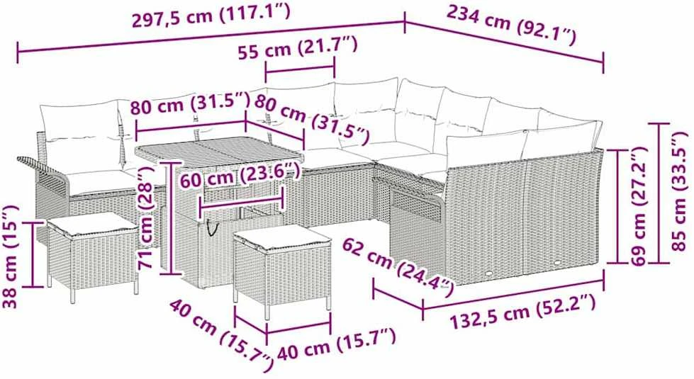 Sodo Sofų Rinkinys 12 vnt. 11-Vietų skaičius Pilka