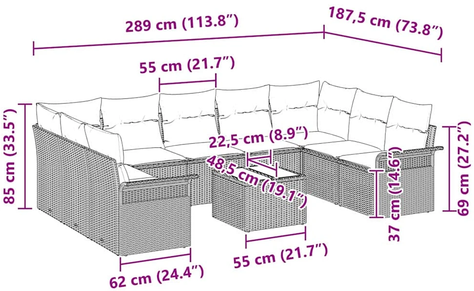 Sodo Sofų Rinkinys 10 vnt. Juoda poliratanas
