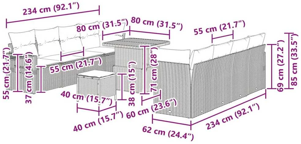 Lauko baldų komplektas Sodo Sofų Rinkinys 11 vnt. Juoda Poli ratanas