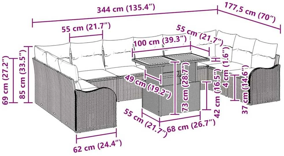 Lauko baldų komplektas Sodo Sofų Rinkinys 11 vnt. Juoda Poli ratanas